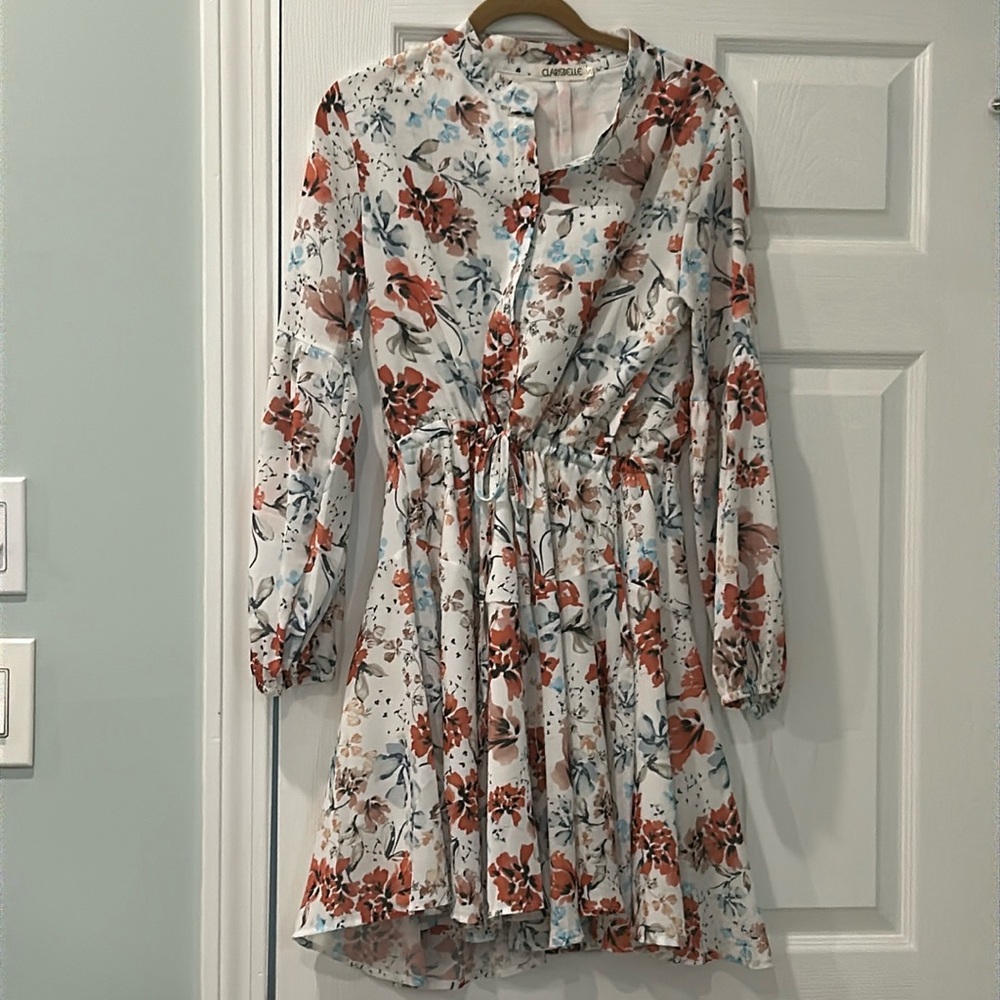 Light floral a-line dress with adjustable waist S